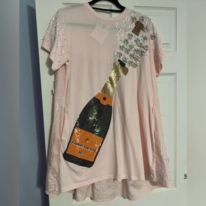Queen of Sparkles light Pink Popping Champagne Tee Dress
